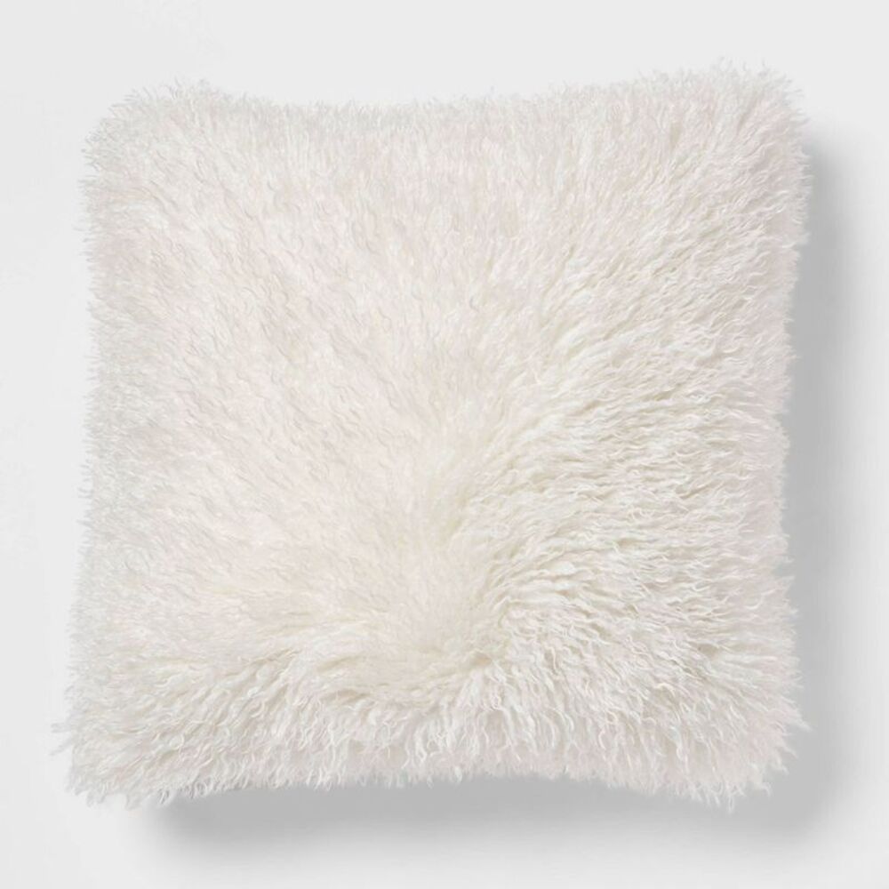 Euro Faux Mongolian Fur Decorative Throw Pillow Cream - Threshold